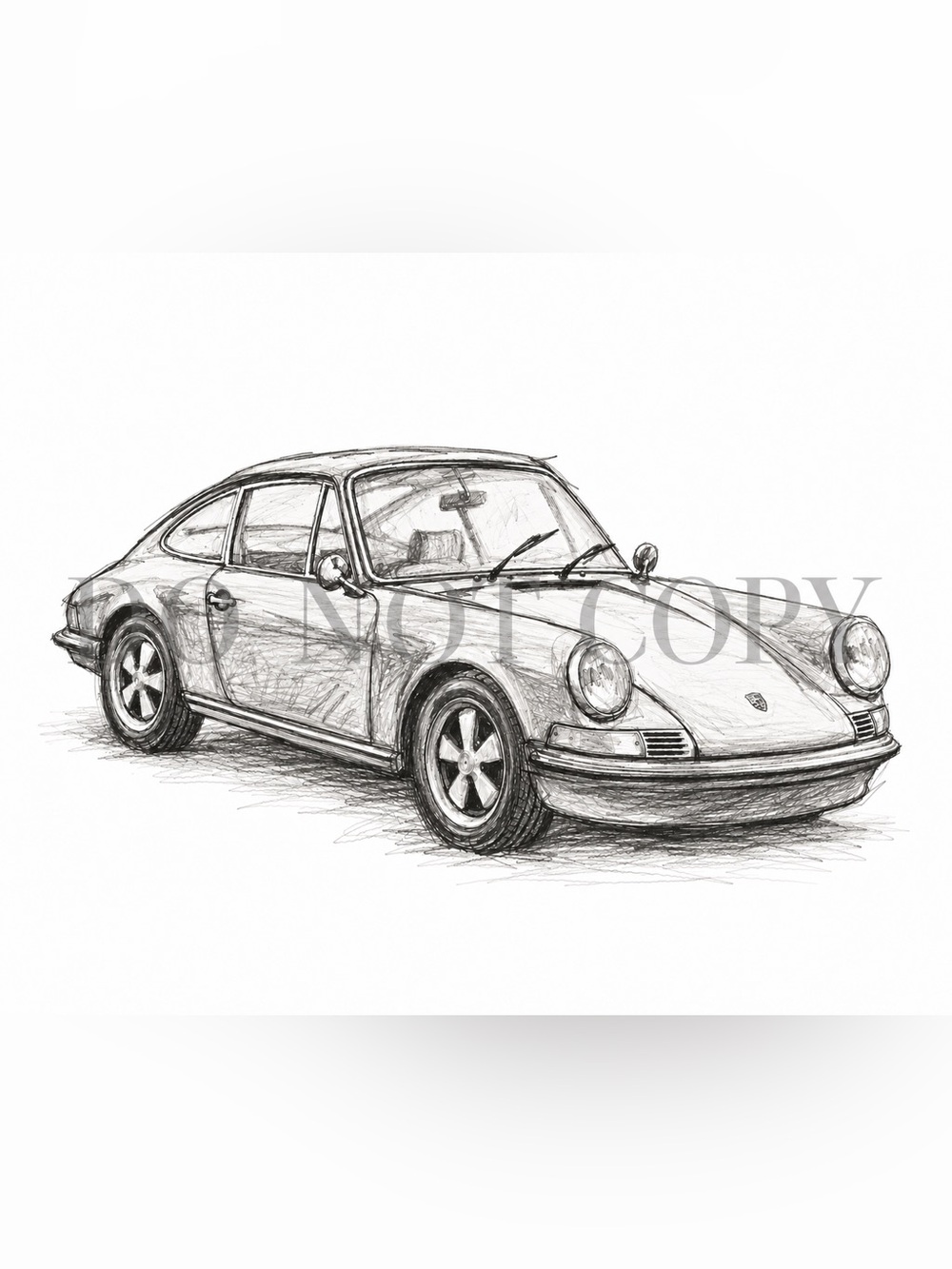 Vintage Porsche 911 Pencil Sketch Art Print Classic Car Wall Art Black & White